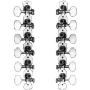 Clavijas cromadas de afinación de tamaño mini para acústicas de 12 cuerdas. Disposición 6+6