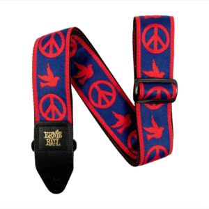 CORREA GUIT/ BAJO JACQUARD - RED & BLUE PEACE LOVE DOVE
