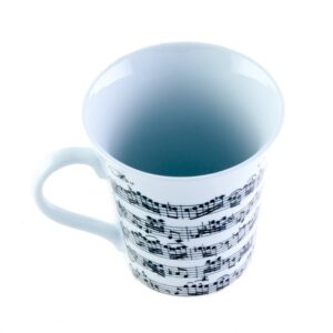 Taza porcelana con partitura y claves de sol