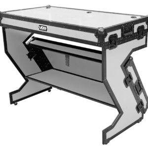 U91072WH -ULTIMATE FLIGHT CASE PORTABLE Z-STYLE DJ TABLE WHITE PLUS (WHEELS)